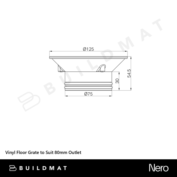 Nero Vinyl Floor Grate to Suit 80mm Outlet Brushed Gold