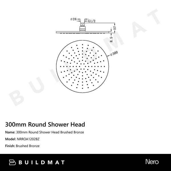 Nero 300mm Round Shower Head Brushed Bronze