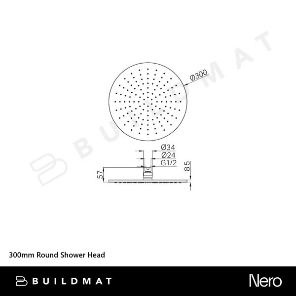 Nero 300mm Round Shower Head Chrome