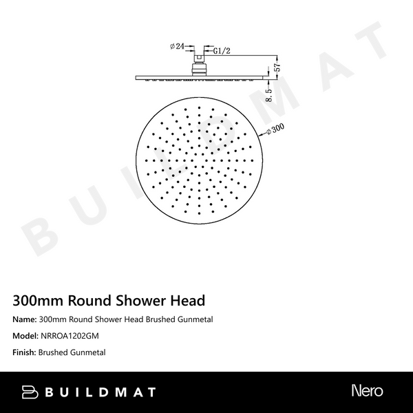 Nero 300mm Round Shower Head Gun Metal