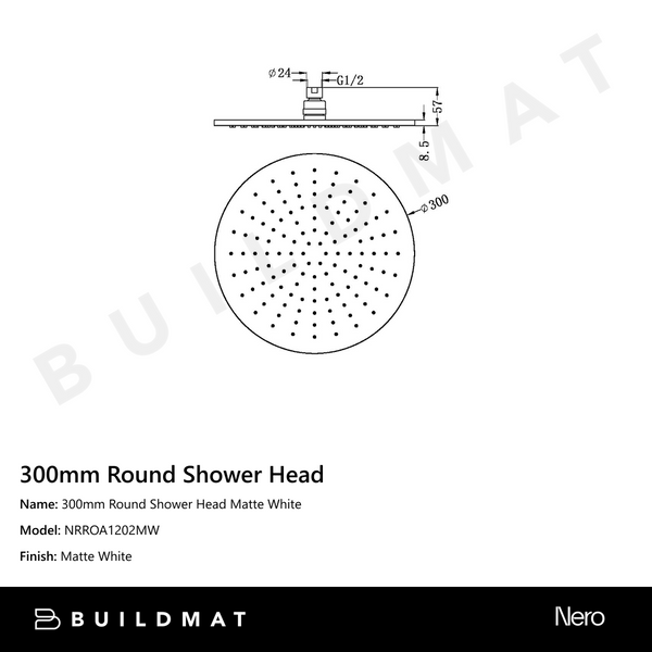 Nero 300mm Round Shower Head Matte White
