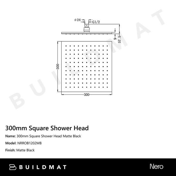 Nero 300mm Square Shower Head Matte Black