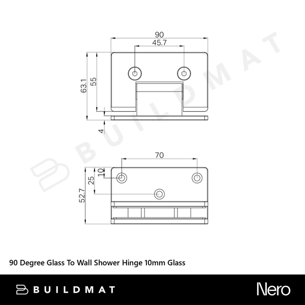 Nero 90 Degree Glass To Wall Shower Hinge 10mm Glass Chrome