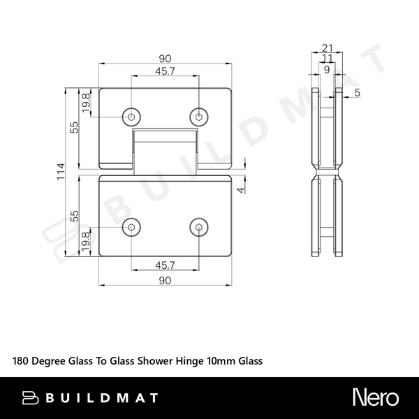 Nero 180 Degree Glass To Glass Shower Hinge 10mm Glass Rome Bronze
