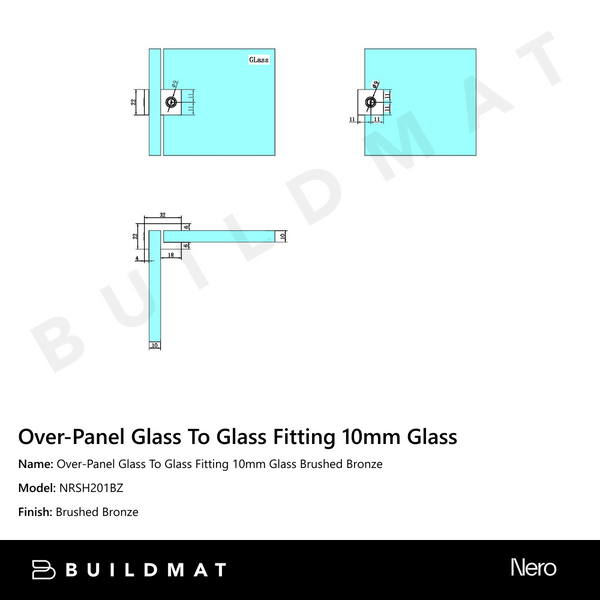 Nero Over-Panel Glass To Glass Fitting 10mm Glass Brushed Bronze