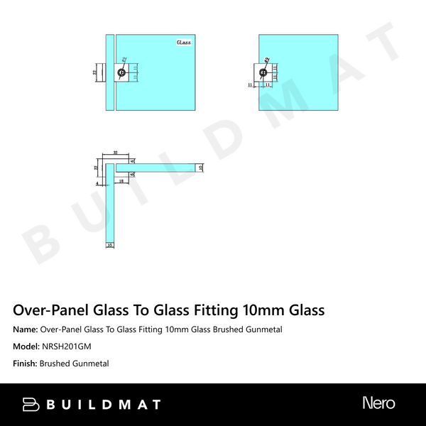 Nero Over-Panel Glass To Glass Fitting 10mm Glass Gun Metal