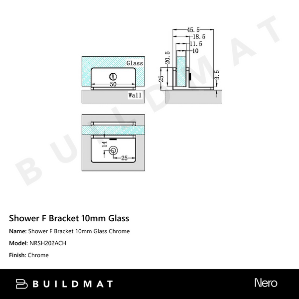 Nero Shower F Bracket 10mm Glass Chrome