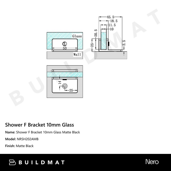 Nero Shower F Bracket 10mm Glass Matte Black
