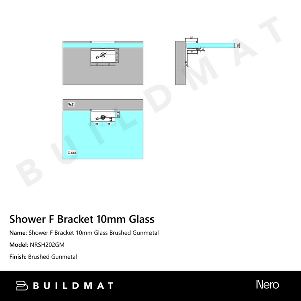 Nero Shower F Bracket 10mm Glass Gun Metal