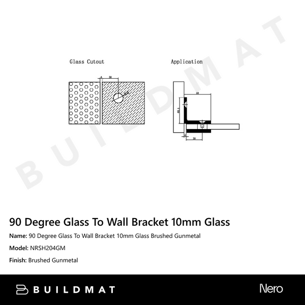 Nero 90 Degree Glass To Wall Bracket 10mm Glass Gun Metal
