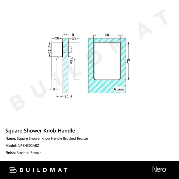 Nero Square Shower Knob Handle Brushed Bronze