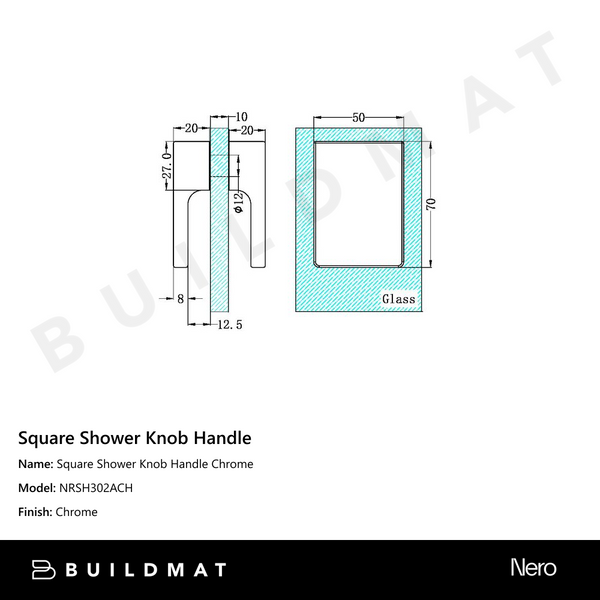 Nero Square Shower Knob Handle Chrome