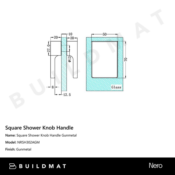 Nero Square Shower Knob Handle Gunmetal