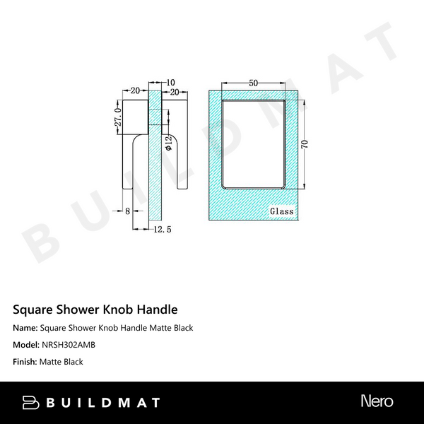 Nero Square Shower Knob Handle Matte Black