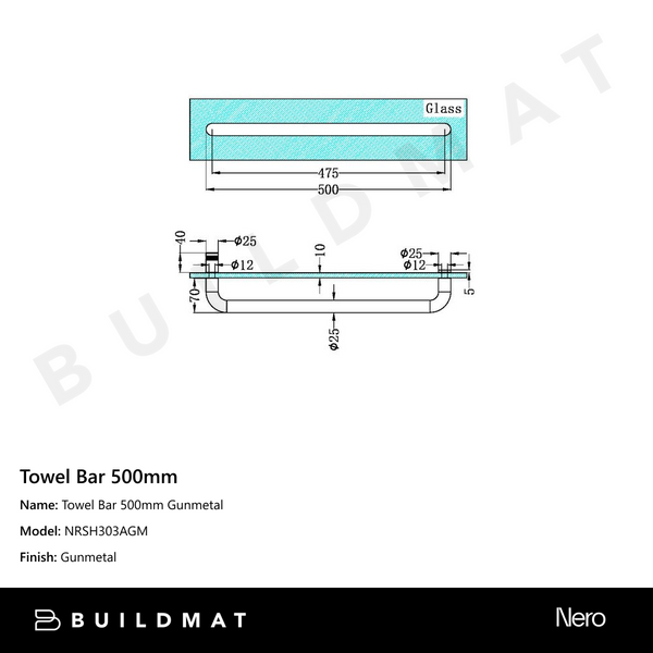 Nero Towel Bar 500mm Gunmetal