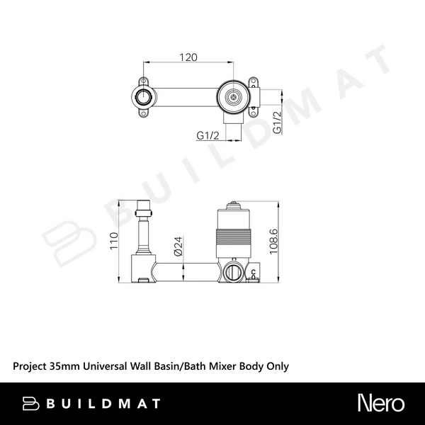 Nero Project 35mm Universal Wall Basin/Bath Mixer Body Only