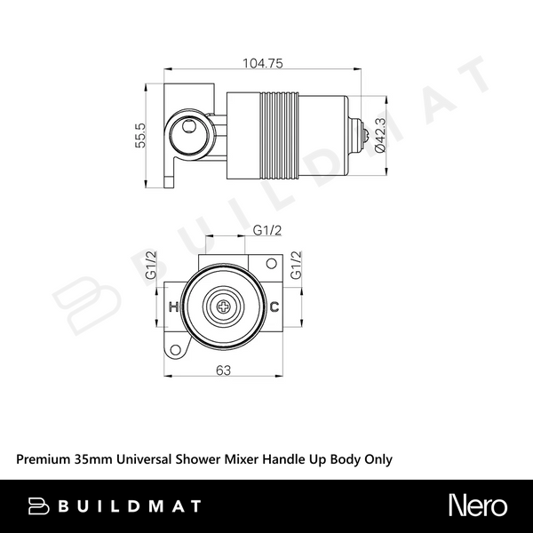 Nero Premium 35mm Universal Shower Mixer Handle Up Body Only