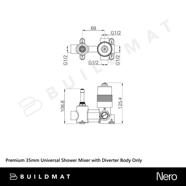 Nero Premium 35mm Universal Shower Mixer with Diverter Body Only