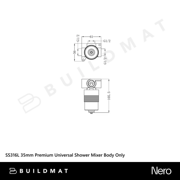 Nero SS316L 35mm Premium Universal Shower Mixer Body Only