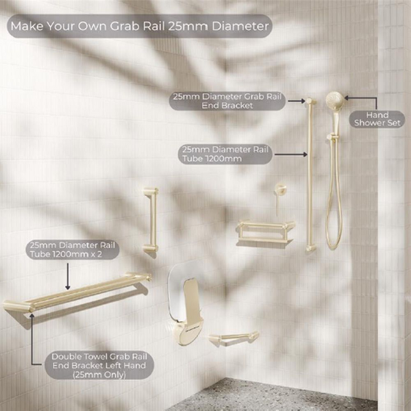 Nero Mecca Care Make Your Own 25mm Grab Rail Double Towel (Left) Bracket Chrome