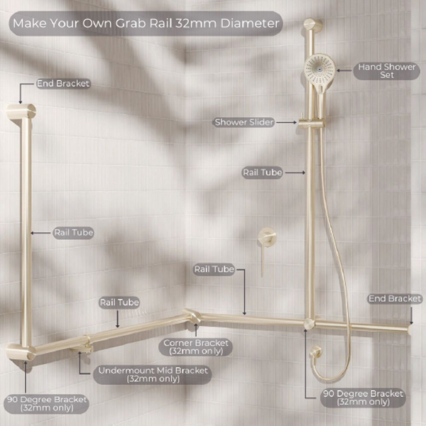 Nero Mecca Care Make Your Own 32mm Grab Rail 90 Degree Bracket Chrome