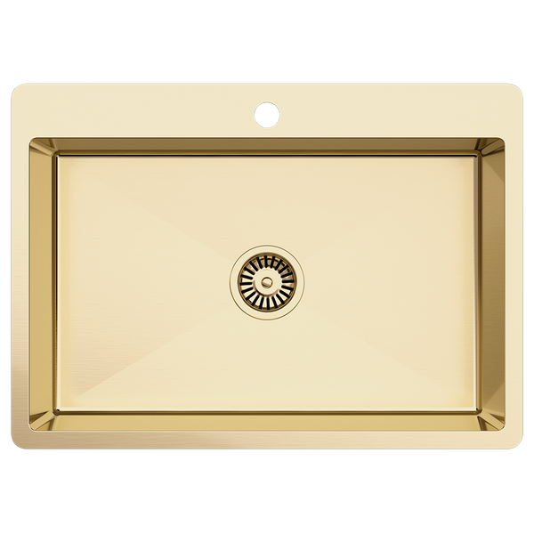 Alma Noah 700x500 Large Single Bowl Tap Landing Sink Brushed Brass Gold