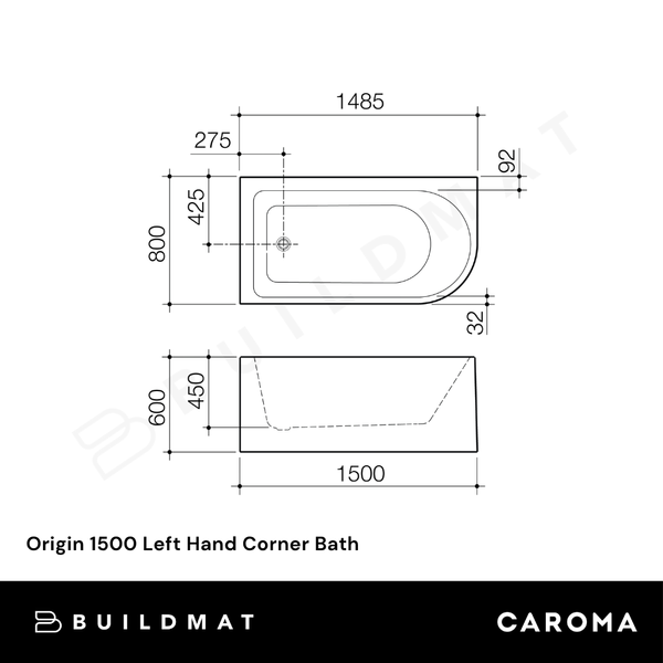 Caroma Origin 1500 Left Hand Corner Bath White