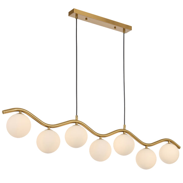 Telbix Orton 7 Light Pendant Antique Gold Opal Matt