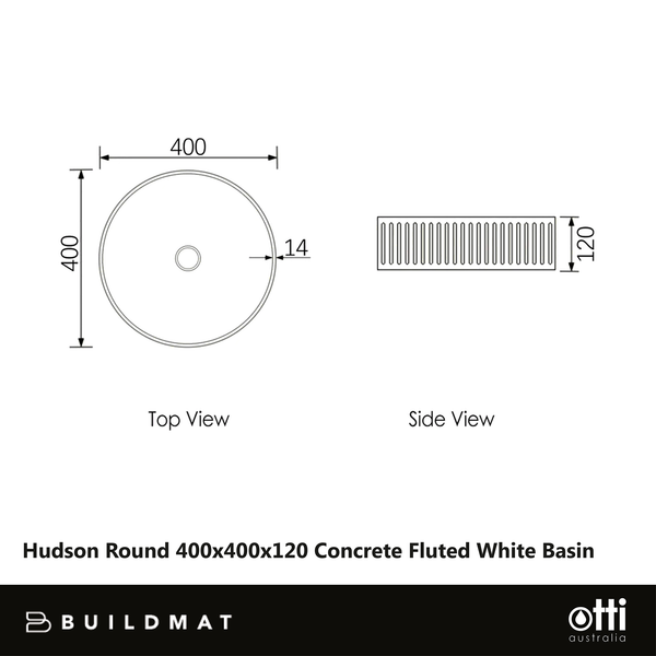 Otti Hudson Round 400x400x120 Concrete Fluted White Basin