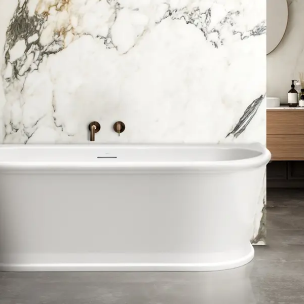 Decina Oxford 1700mm Back to Wall Freestanding Bath with Integrated Overflow Gloss White