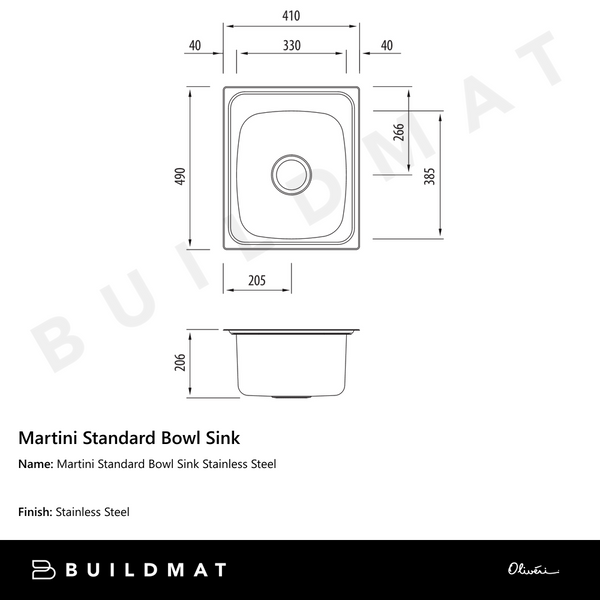 Oliveri Martini Standard Bowl Sink Stainless Steel