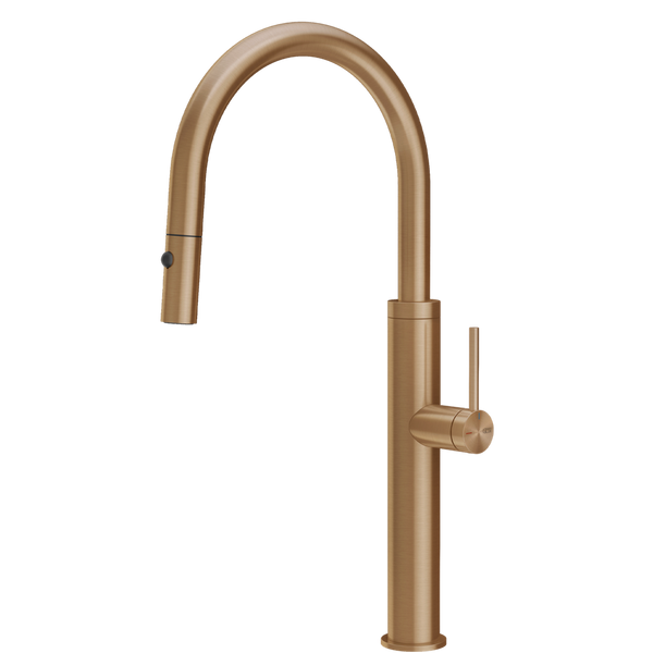 Gessi 316 Smooth Goose Neck Pull Out Spray Mixer Warm Bronze