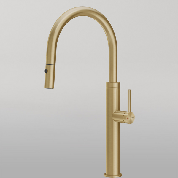 Gessi 316 Smooth Goose Neck Pull Out Spray Mixer Brushed Brass