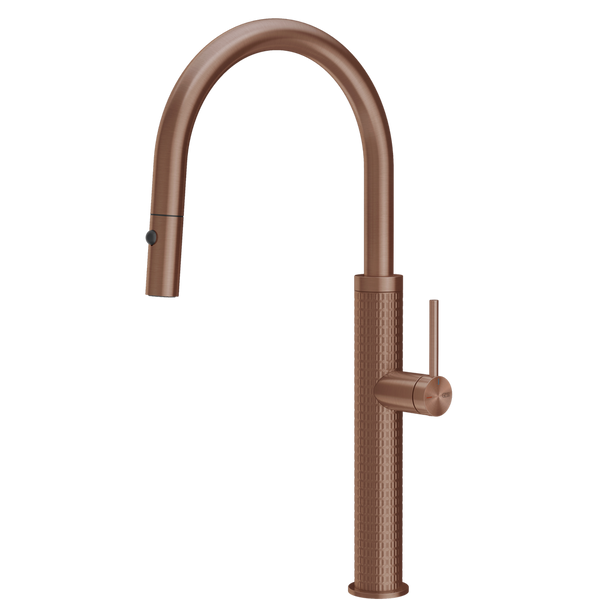 Gessi 316 Meccanica Goose Neck Pull Out Spray Mixer Brushed Copper