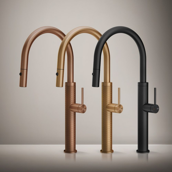 Gessi 316 Meccanica Goose Neck Pull Out Spray Mixer Warm Bronze