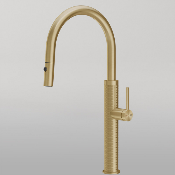 Gessi 316 Meccanica Goose Neck Pull Out Spray Mixer Brushed Brass