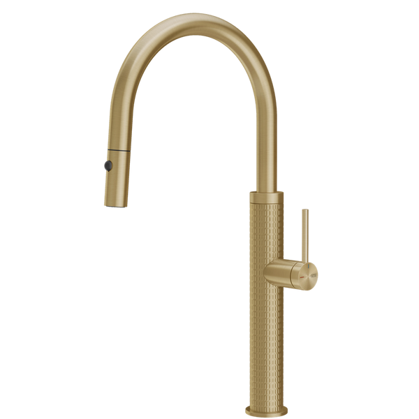 Gessi 316 Meccanica Goose Neck Pull Out Spray Mixer Brushed Brass