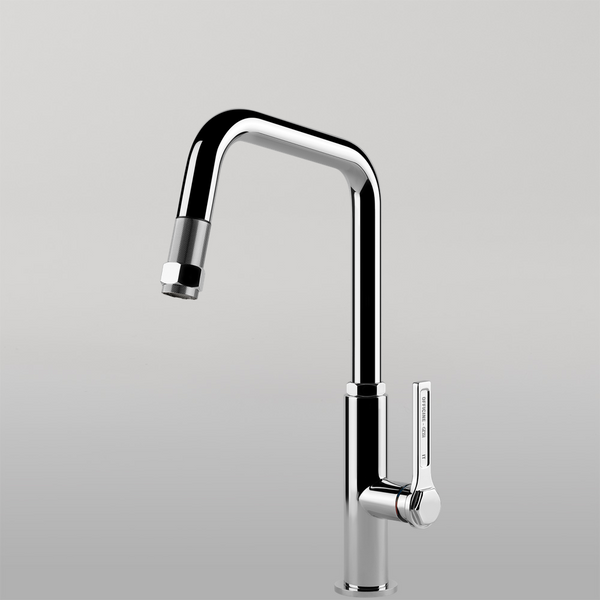 Gessi Officine Square Goose Neck Pull Out Mixer Chrome