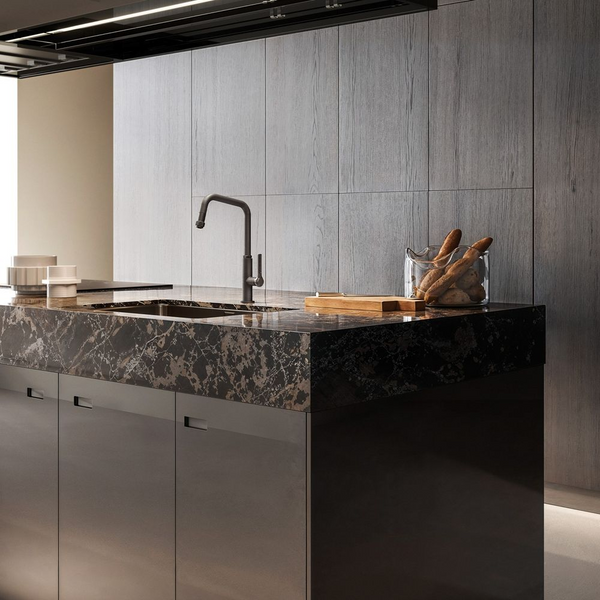 Gessi Officine Square Goose Neck Pull Out Mixer Brushed Nickel