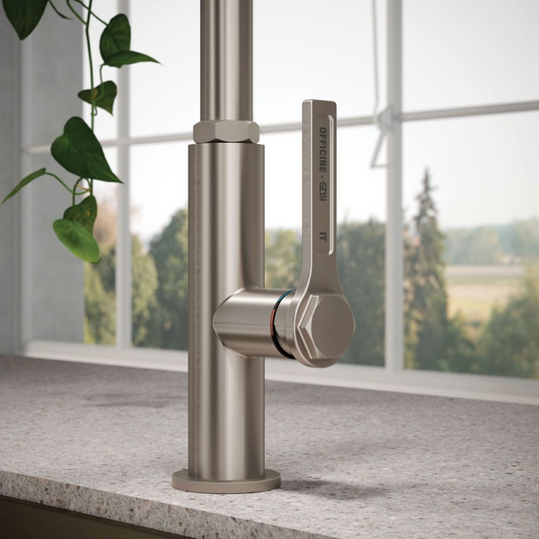 Gessi Officine Square Goose Neck Pull Out Mixer Brushed Nickel