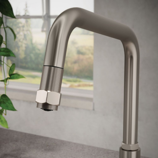 Gessi Officine Square Goose Neck Pull Out Mixer Brushed Nickel