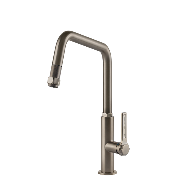 Gessi Officine Square Goose Neck Pull Out Mixer Brushed Nickel