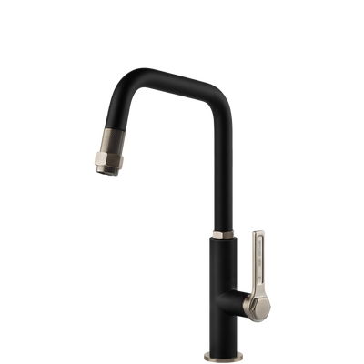 Gessi Officine Square Goose Neck Pull Out Mixer Matte Black