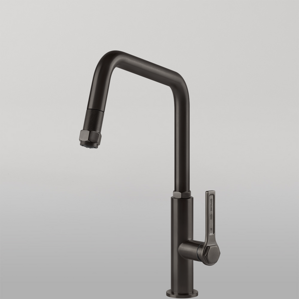 Gessi Officine Square Goose Neck Pull Out Mixer Brushed Black