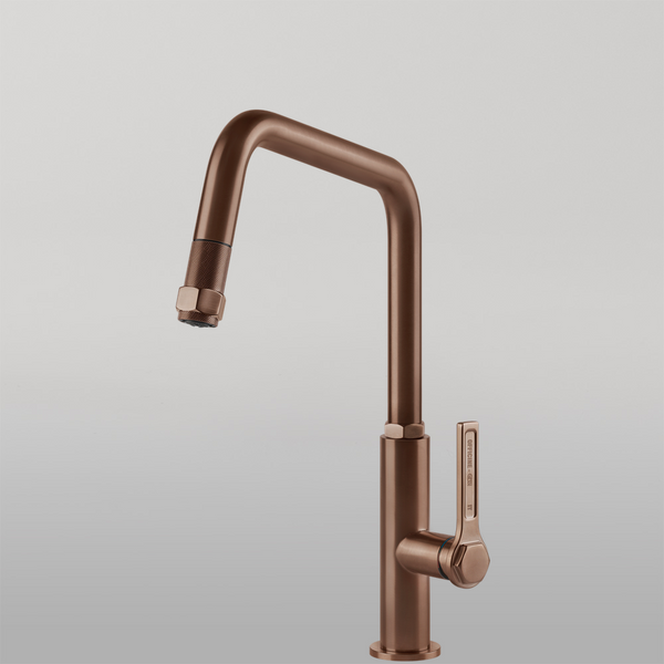 Gessi Officine Square Goose Neck Pull Out Mixer Brushed Copper