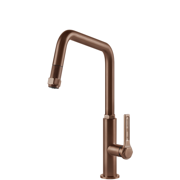 Gessi Officine Square Goose Neck Pull Out Mixer Brushed Copper