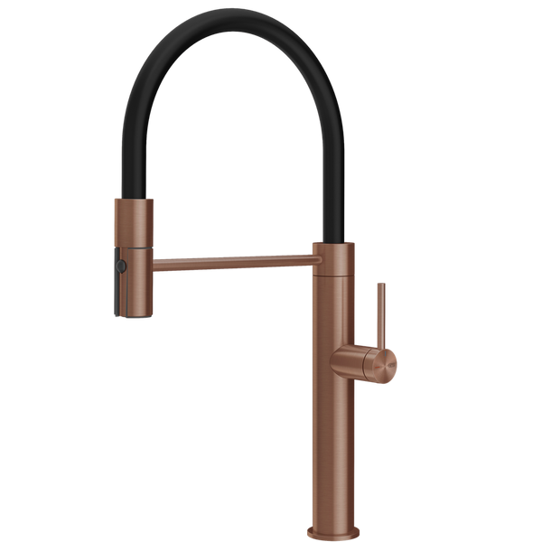 Gessi 316 Smooth Goose Neck Semi-Professional Spray Mixer Brushed Copper