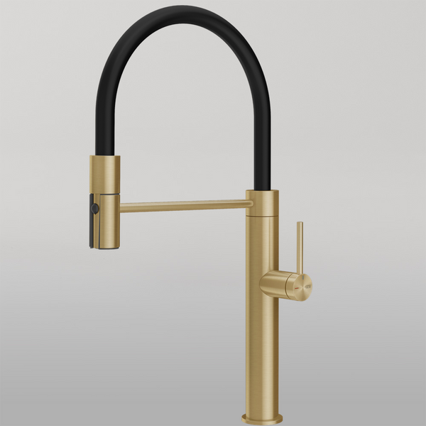 Gessi 316 Smooth Goose Neck Semi-Professional Spray Mixer Brushed Brass