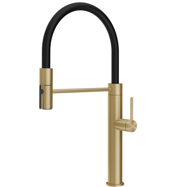 Gessi 316 Smooth Goose Neck Semi-Professional Spray Mixer Brushed Brass