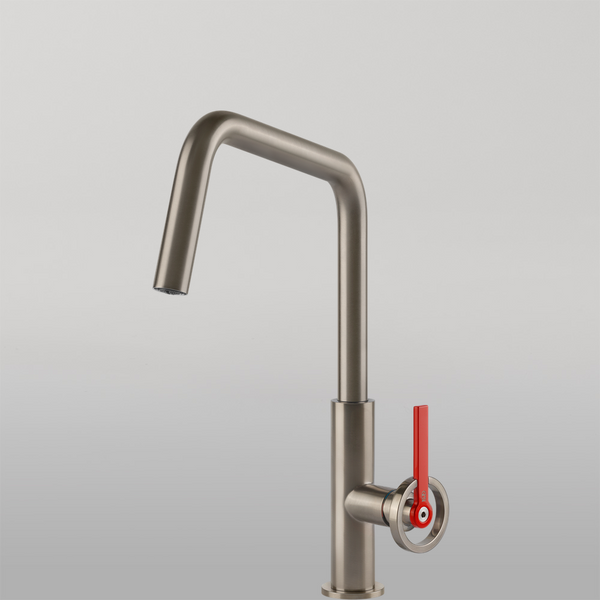 Gessi Officine V Square Goose Neck Swivel Mixer Brushed Nickel